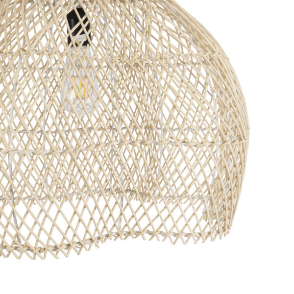 GloboStar® ADEJE 02210 Boho Κρεμαστό Φωτιστικό Οροφής Μονόφωτο 1 x E27 AC220-240V IP20 – Φ60 x Υ60cm – Μπεζ Ξύλινο Μπαμπού Πλέγμα Καμπάνα – 5 Χρόνια Εγγύηση