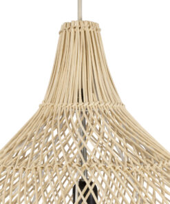 GloboStar® ADEJE 02210 Boho Κρεμαστό Φωτιστικό Οροφής Μονόφωτο 1 x E27 AC220-240V IP20 – Φ60 x Υ60cm – Μπεζ Ξύλινο Μπαμπού Πλέγμα Καμπάνα – 5 Χρόνια Εγγύηση