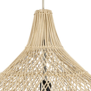 GloboStar® ADEJE 02210 Boho Κρεμαστό Φωτιστικό Οροφής Μονόφωτο 1 x E27 AC220-240V IP20 – Φ60 x Υ60cm – Μπεζ Ξύλινο Μπαμπού Πλέγμα Καμπάνα – 5 Χρόνια Εγγύηση