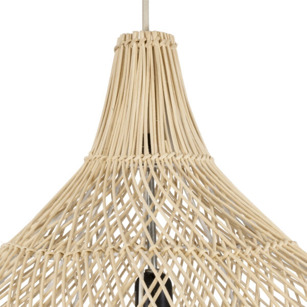 GloboStar® ADEJE 02210 Boho Κρεμαστό Φωτιστικό Οροφής Μονόφωτο 1 x E27 AC220-240V IP20 – Φ60 x Υ60cm – Μπεζ Ξύλινο Μπαμπού Πλέγμα Καμπάνα – 5 Χρόνια Εγγύηση