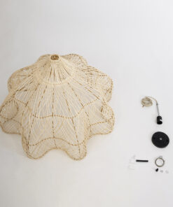 GloboStar® ADEJE 02211 Boho Κρεμαστό Φωτιστικό Οροφής Μονόφωτο 1 x E27 AC220-240V IP20 – Φ80 x Υ55cm – Μπεζ Ξύλινο Μπαμπού Πλέγμα Καμπάνα – 5 Χρόνια Εγγύηση