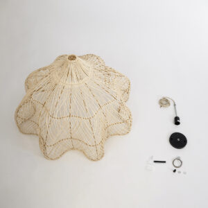 GloboStar® ADEJE 02211 Boho Κρεμαστό Φωτιστικό Οροφής Μονόφωτο 1 x E27 AC220-240V IP20 – Φ80 x Υ55cm – Μπεζ Ξύλινο Μπαμπού Πλέγμα Καμπάνα – 5 Χρόνια Εγγύηση