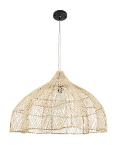 GloboStar® ADEJE 02211 Boho Κρεμαστό Φωτιστικό Οροφής Μονόφωτο 1 x E27 AC220-240V IP20 – Φ80 x Υ55cm – Μπεζ Ξύλινο Μπαμπού Πλέγμα Καμπάνα – 5 Χρόνια Εγγύηση