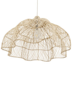 GloboStar® ADEJE 02211 Boho Κρεμαστό Φωτιστικό Οροφής Μονόφωτο 1 x E27 AC220-240V IP20 – Φ80 x Υ55cm – Μπεζ Ξύλινο Μπαμπού Πλέγμα Καμπάνα – 5 Χρόνια Εγγύηση