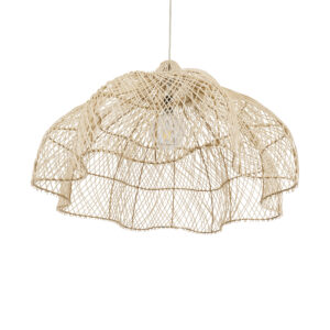 GloboStar® ADEJE 02211 Boho Κρεμαστό Φωτιστικό Οροφής Μονόφωτο 1 x E27 AC220-240V IP20 – Φ80 x Υ55cm – Μπεζ Ξύλινο Μπαμπού Πλέγμα Καμπάνα – 5 Χρόνια Εγγύηση