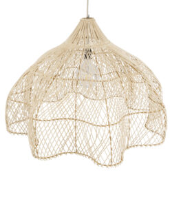 GloboStar® ADEJE 02211 Boho Κρεμαστό Φωτιστικό Οροφής Μονόφωτο 1 x E27 AC220-240V IP20 – Φ80 x Υ55cm – Μπεζ Ξύλινο Μπαμπού Πλέγμα Καμπάνα – 5 Χρόνια Εγγύηση