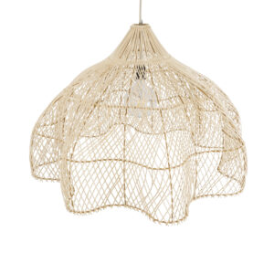 GloboStar® ADEJE 02211 Boho Κρεμαστό Φωτιστικό Οροφής Μονόφωτο 1 x E27 AC220-240V IP20 – Φ80 x Υ55cm – Μπεζ Ξύλινο Μπαμπού Πλέγμα Καμπάνα – 5 Χρόνια Εγγύηση