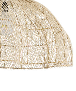 GloboStar® ADEJE 02211 Boho Κρεμαστό Φωτιστικό Οροφής Μονόφωτο 1 x E27 AC220-240V IP20 – Φ80 x Υ55cm – Μπεζ Ξύλινο Μπαμπού Πλέγμα Καμπάνα – 5 Χρόνια Εγγύηση