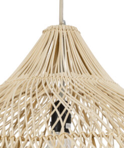 GloboStar® ADEJE 02211 Boho Κρεμαστό Φωτιστικό Οροφής Μονόφωτο 1 x E27 AC220-240V IP20 – Φ80 x Υ55cm – Μπεζ Ξύλινο Μπαμπού Πλέγμα Καμπάνα – 5 Χρόνια Εγγύηση