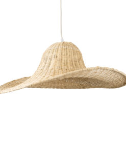 GloboStar® ESPARGOS 02214 Boho Κρεμαστό Φωτιστικό Οροφής Μονόφωτο 1 x E27 AC220-240V IP20 – Φ70 x Υ35cm – Μπεζ Ξύλινο Μπαμπού Πλέγμα – 5 Χρόνια Εγγύηση