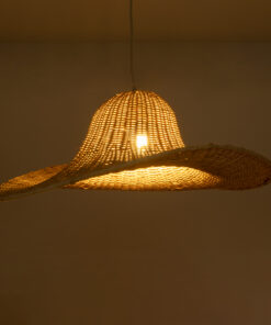 GloboStar® ESPARGOS 02214 Boho Κρεμαστό Φωτιστικό Οροφής Μονόφωτο 1 x E27 AC220-240V IP20 – Φ70 x Υ35cm – Μπεζ Ξύλινο Μπαμπού Πλέγμα – 5 Χρόνια Εγγύηση