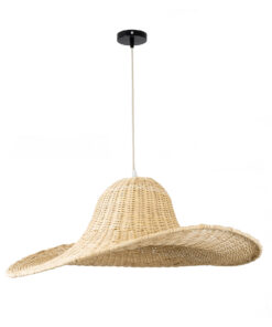 GloboStar® ESPARGOS 02214 Boho Κρεμαστό Φωτιστικό Οροφής Μονόφωτο 1 x E27 AC220-240V IP20 – Φ70 x Υ35cm – Μπεζ Ξύλινο Μπαμπού Πλέγμα – 5 Χρόνια Εγγύηση