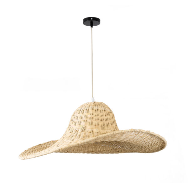 GloboStar® ESPARGOS 02214 Boho Κρεμαστό Φωτιστικό Οροφής Μονόφωτο 1 x E27 AC220-240V IP20 – Φ70 x Υ35cm – Μπεζ Ξύλινο Μπαμπού Πλέγμα – 5 Χρόνια Εγγύηση