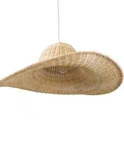 GloboStar® ESPARGOS 02214 Boho Κρεμαστό Φωτιστικό Οροφής Μονόφωτο 1 x E27 AC220-240V IP20 – Φ70 x Υ35cm – Μπεζ Ξύλινο Μπαμπού Πλέγμα – 5 Χρόνια Εγγύηση