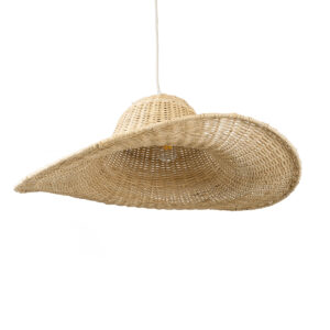 GloboStar® ESPARGOS 02214 Boho Κρεμαστό Φωτιστικό Οροφής Μονόφωτο 1 x E27 AC220-240V IP20 – Φ70 x Υ35cm – Μπεζ Ξύλινο Μπαμπού Πλέγμα – 5 Χρόνια Εγγύηση