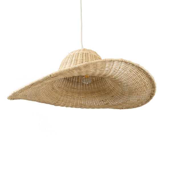 GloboStar® ESPARGOS 02214 Boho Κρεμαστό Φωτιστικό Οροφής Μονόφωτο 1 x E27 AC220-240V IP20 – Φ70 x Υ35cm – Μπεζ Ξύλινο Μπαμπού Πλέγμα – 5 Χρόνια Εγγύηση