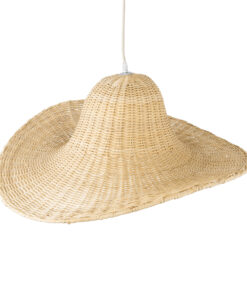 GloboStar® ESPARGOS 02214 Boho Κρεμαστό Φωτιστικό Οροφής Μονόφωτο 1 x E27 AC220-240V IP20 – Φ70 x Υ35cm – Μπεζ Ξύλινο Μπαμπού Πλέγμα – 5 Χρόνια Εγγύηση