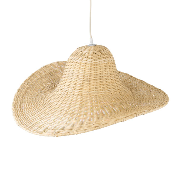 GloboStar® ESPARGOS 02214 Boho Κρεμαστό Φωτιστικό Οροφής Μονόφωτο 1 x E27 AC220-240V IP20 – Φ70 x Υ35cm – Μπεζ Ξύλινο Μπαμπού Πλέγμα – 5 Χρόνια Εγγύηση
