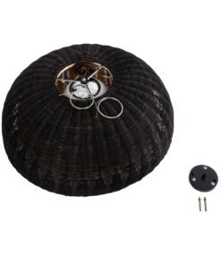 GloboStar® CORSICA 02216 Boho Κρεμαστό Φωτιστικό Οροφής Μονόφωτο 1 x E27 AC220-240V IP20 – Φ70 x Υ35cm – Μαύρο Μπεζ Ξύλινο Μπαμπού Πλέγμα Καμπάνα – 5 Χρόνια Εγγύηση