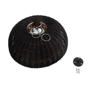 GloboStar® CORSICA 02216 Boho Κρεμαστό Φωτιστικό Οροφής Μονόφωτο 1 x E27 AC220-240V IP20 – Φ70 x Υ35cm – Μαύρο Μπεζ Ξύλινο Μπαμπού Πλέγμα Καμπάνα – 5 Χρόνια Εγγύηση