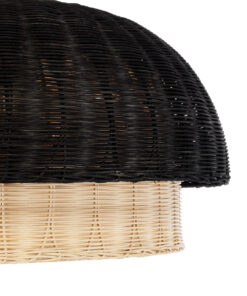 GloboStar® CORSICA 02216 Boho Κρεμαστό Φωτιστικό Οροφής Μονόφωτο 1 x E27 AC220-240V IP20 – Φ70 x Υ35cm – Μαύρο Μπεζ Ξύλινο Μπαμπού Πλέγμα Καμπάνα – 5 Χρόνια Εγγύηση