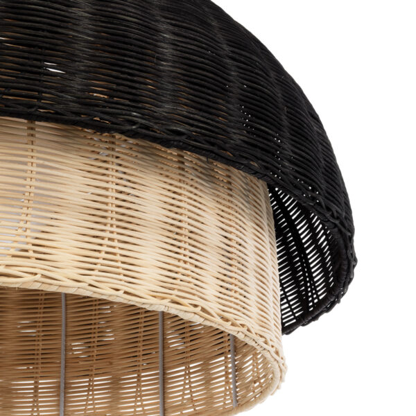 GloboStar® CORSICA 02216 Boho Κρεμαστό Φωτιστικό Οροφής Μονόφωτο 1 x E27 AC220-240V IP20 – Φ70 x Υ35cm – Μαύρο Μπεζ Ξύλινο Μπαμπού Πλέγμα Καμπάνα – 5 Χρόνια Εγγύηση