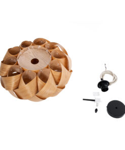 GloboStar® SARDIGNA 02217 Boho Κρεμαστό Φωτιστικό Οροφής Μονόφωτο 1 x E27 AC220-240V IP20 – Φ40 x Υ20cm – Καφέ Λεπτό Φύλλο Ξύλου Πλέγμα – 5 Χρόνια Εγγύηση