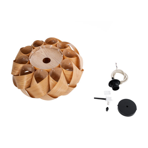 GloboStar® SARDIGNA 02217 Boho Κρεμαστό Φωτιστικό Οροφής Μονόφωτο 1 x E27 AC220-240V IP20 – Φ40 x Υ20cm – Καφέ Λεπτό Φύλλο Ξύλου Πλέγμα – 5 Χρόνια Εγγύηση