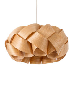 GloboStar® SARDIGNA 02217 Boho Κρεμαστό Φωτιστικό Οροφής Μονόφωτο 1 x E27 AC220-240V IP20 – Φ40 x Υ20cm – Καφέ Λεπτό Φύλλο Ξύλου Πλέγμα – 5 Χρόνια Εγγύηση