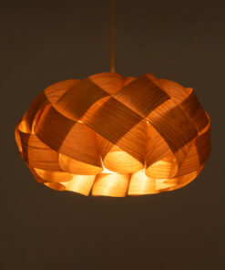 GloboStar® SARDIGNA 02217 Boho Κρεμαστό Φωτιστικό Οροφής Μονόφωτο 1 x E27 AC220-240V IP20 – Φ40 x Υ20cm – Καφέ Λεπτό Φύλλο Ξύλου Πλέγμα – 5 Χρόνια Εγγύηση