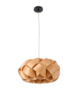 GloboStar® SARDIGNA 02217 Boho Κρεμαστό Φωτιστικό Οροφής Μονόφωτο 1 x E27 AC220-240V IP20 – Φ40 x Υ20cm – Καφέ Λεπτό Φύλλο Ξύλου Πλέγμα – 5 Χρόνια Εγγύηση