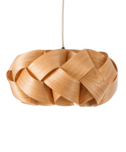 GloboStar® SARDIGNA 02217 Boho Κρεμαστό Φωτιστικό Οροφής Μονόφωτο 1 x E27 AC220-240V IP20 – Φ40 x Υ20cm – Καφέ Λεπτό Φύλλο Ξύλου Πλέγμα – 5 Χρόνια Εγγύηση