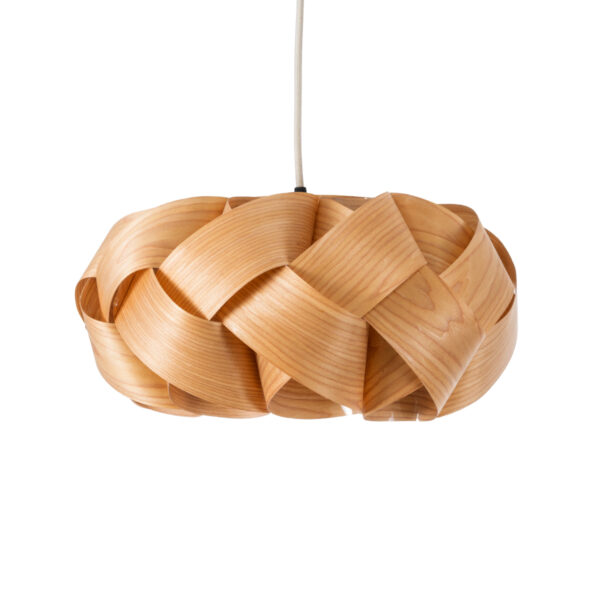 GloboStar® SARDIGNA 02217 Boho Κρεμαστό Φωτιστικό Οροφής Μονόφωτο 1 x E27 AC220-240V IP20 – Φ40 x Υ20cm – Καφέ Λεπτό Φύλλο Ξύλου Πλέγμα – 5 Χρόνια Εγγύηση