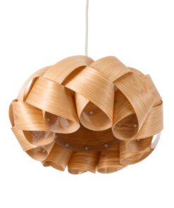 GloboStar® SARDIGNA 02217 Boho Κρεμαστό Φωτιστικό Οροφής Μονόφωτο 1 x E27 AC220-240V IP20 – Φ40 x Υ20cm – Καφέ Λεπτό Φύλλο Ξύλου Πλέγμα – 5 Χρόνια Εγγύηση