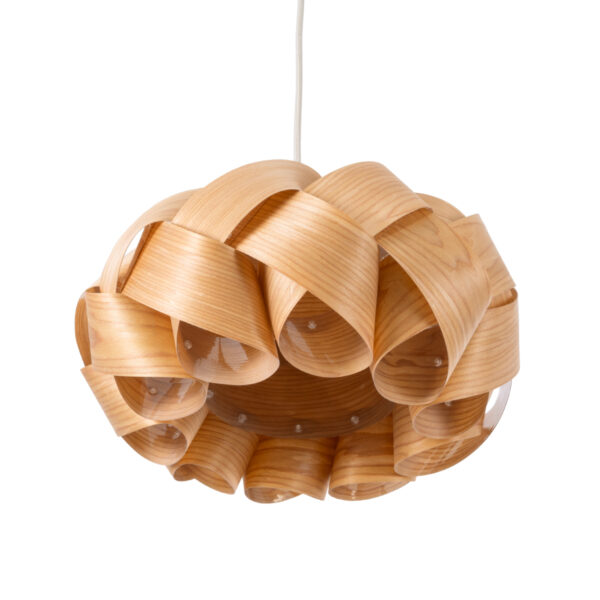 GloboStar® SARDIGNA 02217 Boho Κρεμαστό Φωτιστικό Οροφής Μονόφωτο 1 x E27 AC220-240V IP20 – Φ40 x Υ20cm – Καφέ Λεπτό Φύλλο Ξύλου Πλέγμα – 5 Χρόνια Εγγύηση