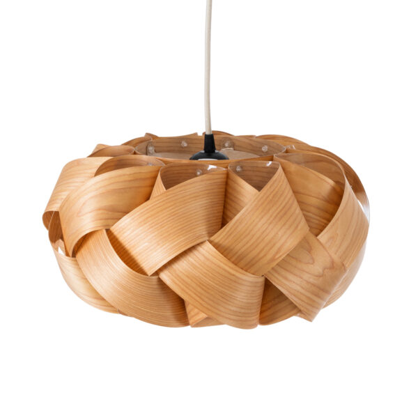 GloboStar® SARDIGNA 02217 Boho Κρεμαστό Φωτιστικό Οροφής Μονόφωτο 1 x E27 AC220-240V IP20 – Φ40 x Υ20cm – Καφέ Λεπτό Φύλλο Ξύλου Πλέγμα – 5 Χρόνια Εγγύηση