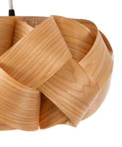 GloboStar® SARDIGNA 02217 Boho Κρεμαστό Φωτιστικό Οροφής Μονόφωτο 1 x E27 AC220-240V IP20 – Φ40 x Υ20cm – Καφέ Λεπτό Φύλλο Ξύλου Πλέγμα – 5 Χρόνια Εγγύηση