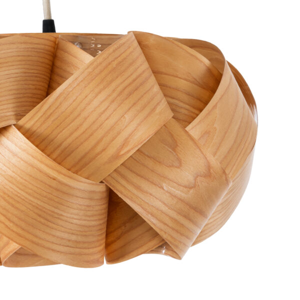 GloboStar® SARDIGNA 02217 Boho Κρεμαστό Φωτιστικό Οροφής Μονόφωτο 1 x E27 AC220-240V IP20 – Φ40 x Υ20cm – Καφέ Λεπτό Φύλλο Ξύλου Πλέγμα – 5 Χρόνια Εγγύηση