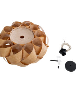 GloboStar® SARDIGNA 02218 Boho Κρεμαστό Φωτιστικό Οροφής Μονόφωτο 1 x E27 AC220-240V IP20 – Φ60 x Υ30cm – Καφέ Λεπτό Φύλλο Ξύλου Πλέγμα – 5 Χρόνια Εγγύηση