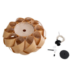 GloboStar® SARDIGNA 02218 Boho Κρεμαστό Φωτιστικό Οροφής Μονόφωτο 1 x E27 AC220-240V IP20 – Φ60 x Υ30cm – Καφέ Λεπτό Φύλλο Ξύλου Πλέγμα – 5 Χρόνια Εγγύηση