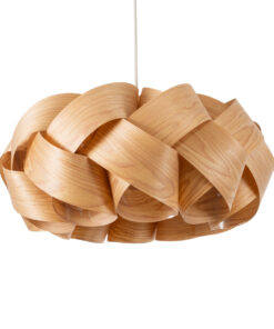 GloboStar® SARDIGNA 02218 Boho Κρεμαστό Φωτιστικό Οροφής Μονόφωτο 1 x E27 AC220-240V IP20 – Φ60 x Υ30cm – Καφέ Λεπτό Φύλλο Ξύλου Πλέγμα – 5 Χρόνια Εγγύηση