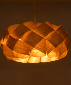 GloboStar® SARDIGNA 02218 Boho Κρεμαστό Φωτιστικό Οροφής Μονόφωτο 1 x E27 AC220-240V IP20 – Φ60 x Υ30cm – Καφέ Λεπτό Φύλλο Ξύλου Πλέγμα – 5 Χρόνια Εγγύηση