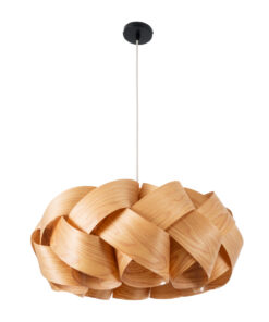 GloboStar® SARDIGNA 02218 Boho Κρεμαστό Φωτιστικό Οροφής Μονόφωτο 1 x E27 AC220-240V IP20 – Φ60 x Υ30cm – Καφέ Λεπτό Φύλλο Ξύλου Πλέγμα – 5 Χρόνια Εγγύηση