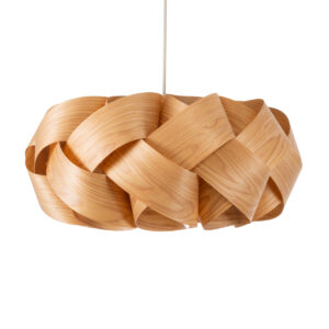 GloboStar® SARDIGNA 02218 Boho Κρεμαστό Φωτιστικό Οροφής Μονόφωτο 1 x E27 AC220-240V IP20 – Φ60 x Υ30cm – Καφέ Λεπτό Φύλλο Ξύλου Πλέγμα – 5 Χρόνια Εγγύηση