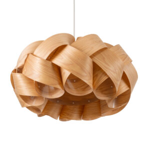 GloboStar® SARDIGNA 02218 Boho Κρεμαστό Φωτιστικό Οροφής Μονόφωτο 1 x E27 AC220-240V IP20 – Φ60 x Υ30cm – Καφέ Λεπτό Φύλλο Ξύλου Πλέγμα – 5 Χρόνια Εγγύηση