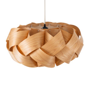 GloboStar® SARDIGNA 02218 Boho Κρεμαστό Φωτιστικό Οροφής Μονόφωτο 1 x E27 AC220-240V IP20 – Φ60 x Υ30cm – Καφέ Λεπτό Φύλλο Ξύλου Πλέγμα – 5 Χρόνια Εγγύηση