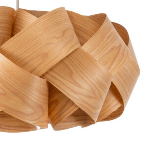 GloboStar® SARDIGNA 02218 Boho Κρεμαστό Φωτιστικό Οροφής Μονόφωτο 1 x E27 AC220-240V IP20 – Φ60 x Υ30cm – Καφέ Λεπτό Φύλλο Ξύλου Πλέγμα – 5 Χρόνια Εγγύηση