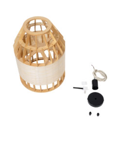 GloboStar® GALIA 02219 Boho Κρεμαστό Φωτιστικό Οροφής Μονόφωτο 1 x E27 AC220-240V IP20 – Φ30 x Υ40cm – Μπεζ Ξύλινο Μπαμπού Πλέγμα Καμπάνα – 5 Χρόνια Εγγύηση