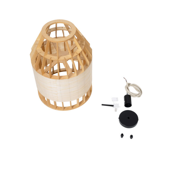 GloboStar® GALIA 02219 Boho Κρεμαστό Φωτιστικό Οροφής Μονόφωτο 1 x E27 AC220-240V IP20 – Φ30 x Υ40cm – Μπεζ Ξύλινο Μπαμπού Πλέγμα Καμπάνα – 5 Χρόνια Εγγύηση