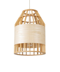 GloboStar® GALIA 02219 Boho Κρεμαστό Φωτιστικό Οροφής Μονόφωτο 1 x E27 AC220-240V IP20 – Φ30 x Υ40cm – Μπεζ Ξύλινο Μπαμπού Πλέγμα Καμπάνα – 5 Χρόνια Εγγύηση